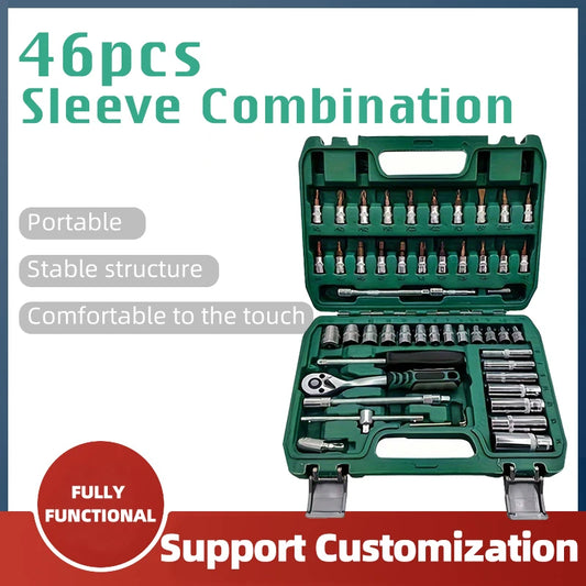 46pcs  Automotive Hardware Tools Motorcycle Bicycle Ratchet Set Combination Wrench Socket Spanner Screwdriver Repair Tools