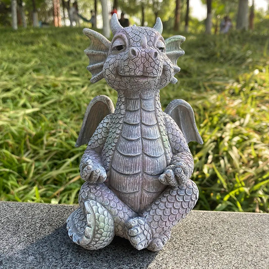 Garden Statue Meditation Little Dragon Ornaments Resin Crafts Cute Meditation Dragon Outdoor Courtyard Home Decoration