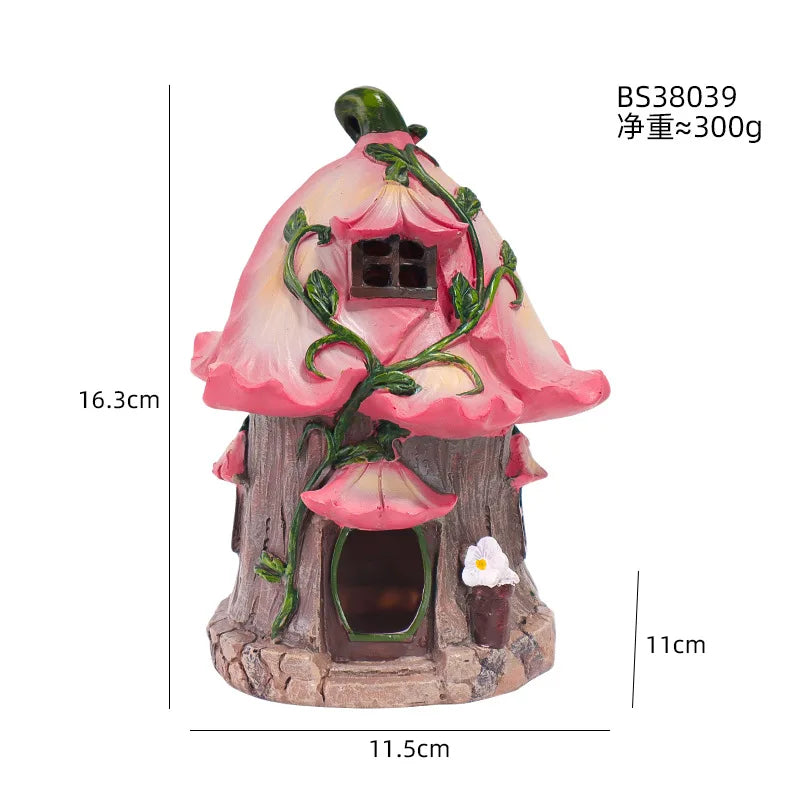 Garden Solar Night Light Mushroom House Flower Outdoor Courtyard Landscape Decoration Ornaments Resin Crafts Porch Accessories